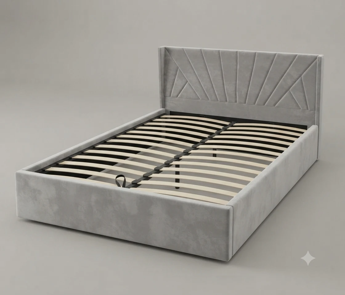 Grey Velvet Upholstered Bed Frame with Storage - photo 3