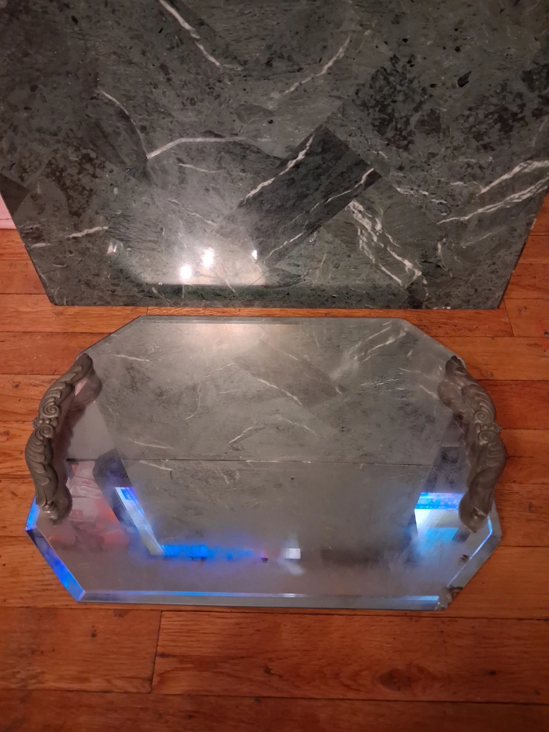 Vintage Octagonal Mirrored Vanity Tray with Handles