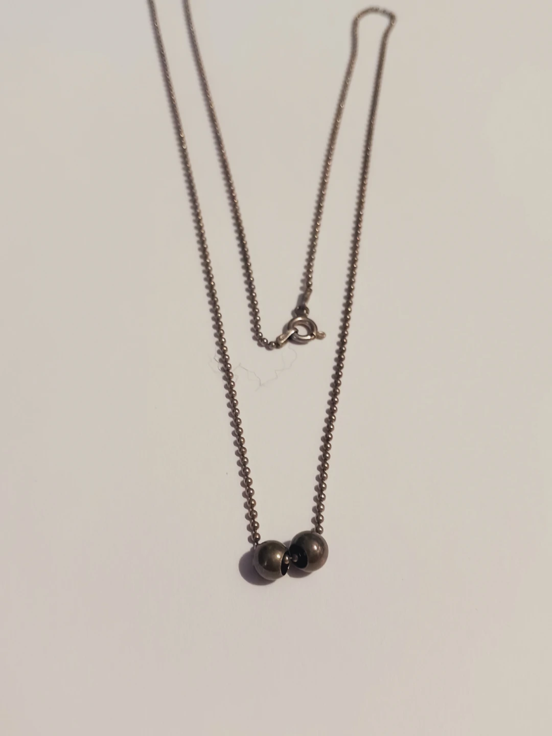 Sterling Silver 925 Stamped Necklace with Two Beads