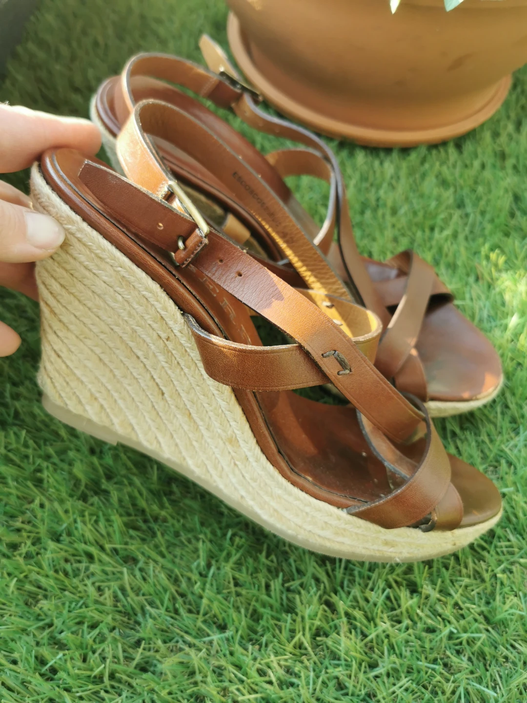 Burberry Brown Leather Espadrille Wedge Sandals - photo 2