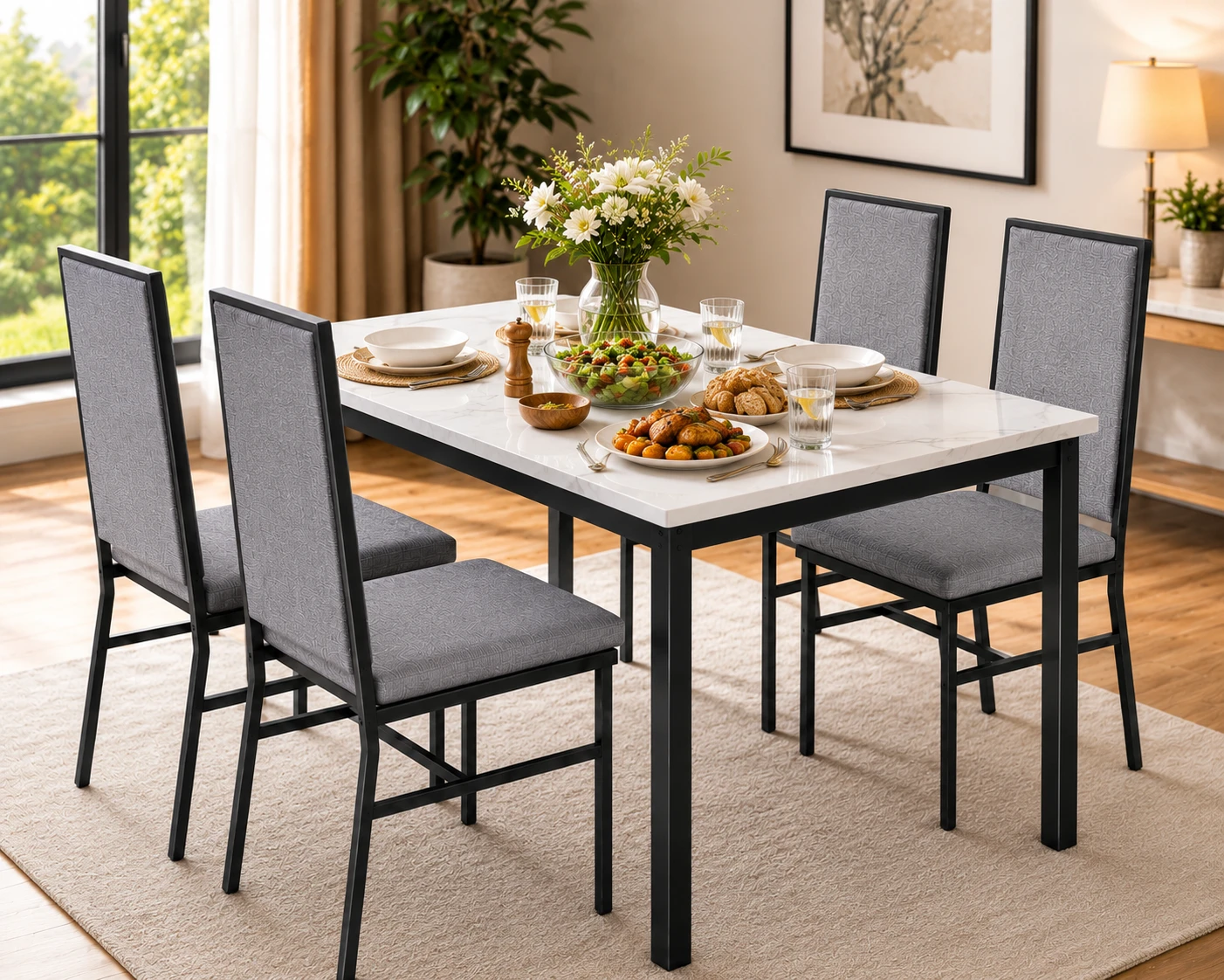 BN<>Modern Stylish Dining Table Set with 4 Chairs