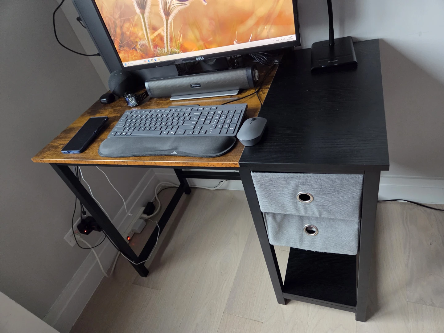 Modern Two-Drawer Desk with Rustic Wood Top