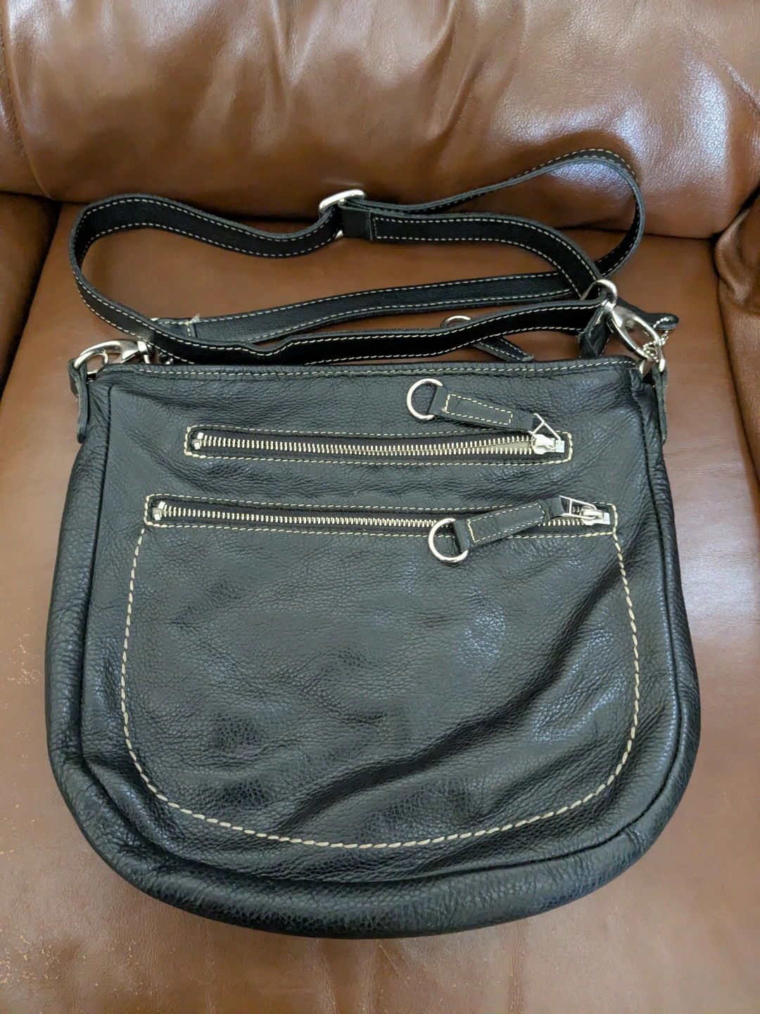 Roots Black Leather Crossbody Bag
