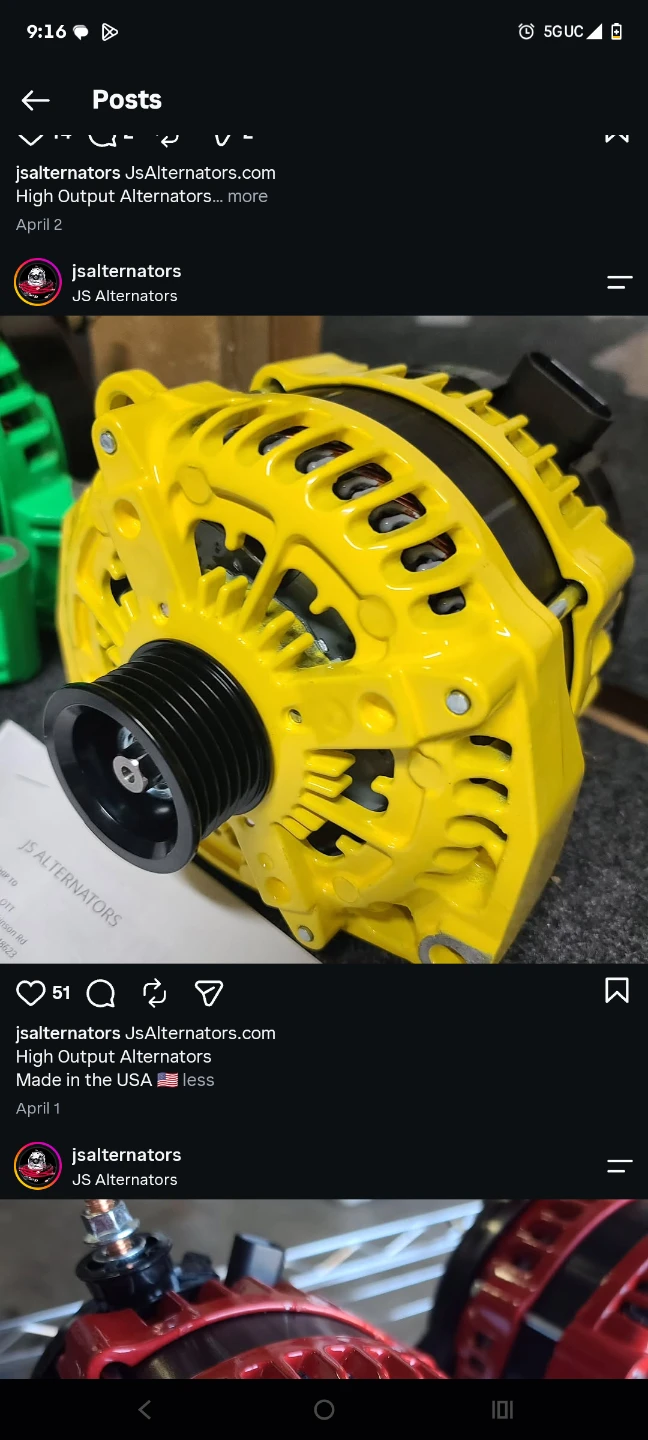JS Alternators High Output Alternator - Sunshine Yellow