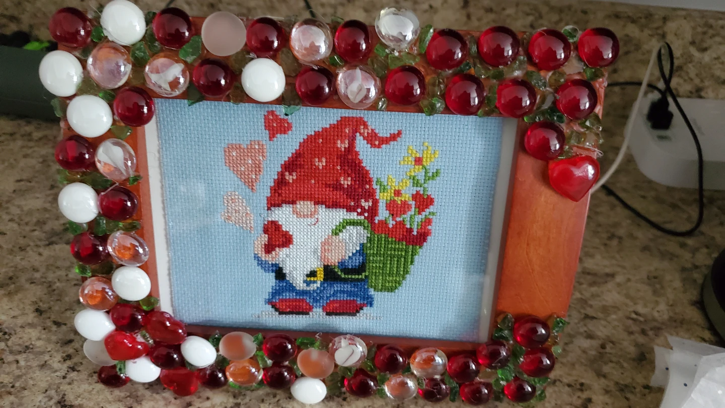 Handmade Gnome Cross-Stitch embellished Photo Frame - photo 2