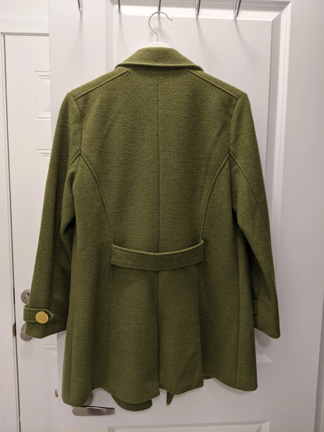 Luii Olive Green Wool Blend Pea Coat Gold Buttons Military Style - photo 3