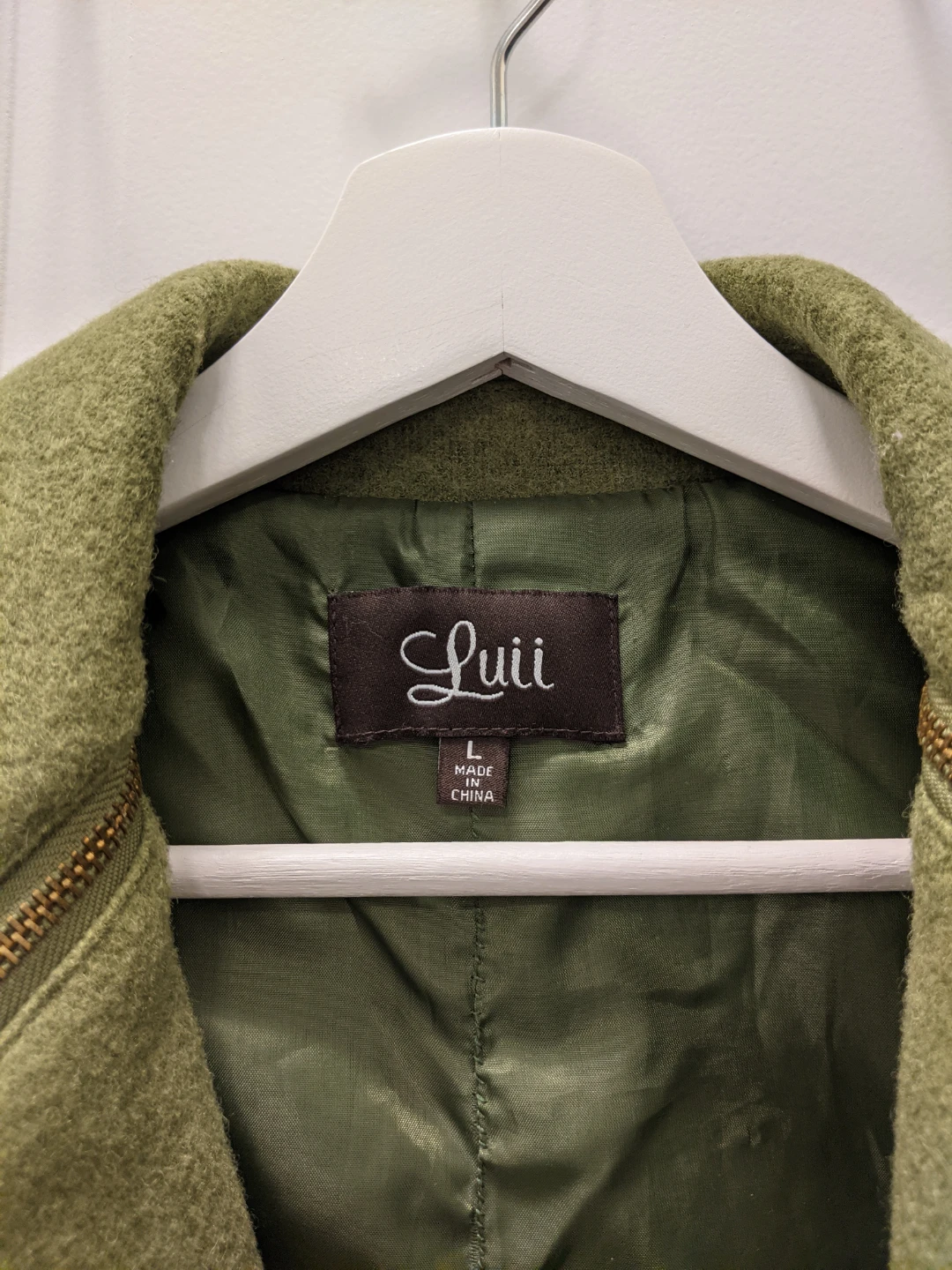 Luii Olive Green Wool Blend Pea Coat Gold Buttons Military Style - photo 4