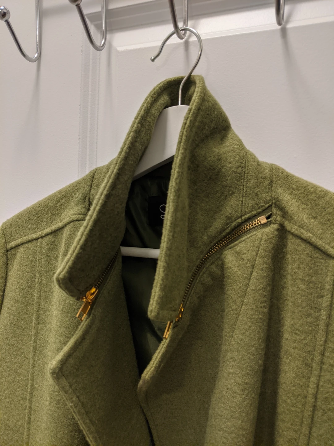 Luii Olive Green Wool Blend Pea Coat Gold Buttons Military Style - photo 5