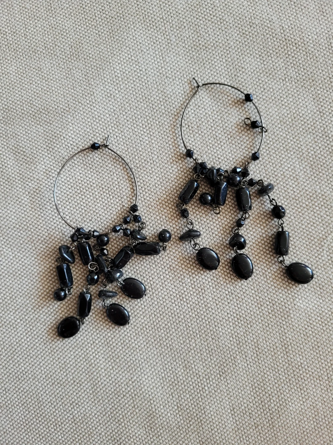 Black Beaded Hoop Earrings