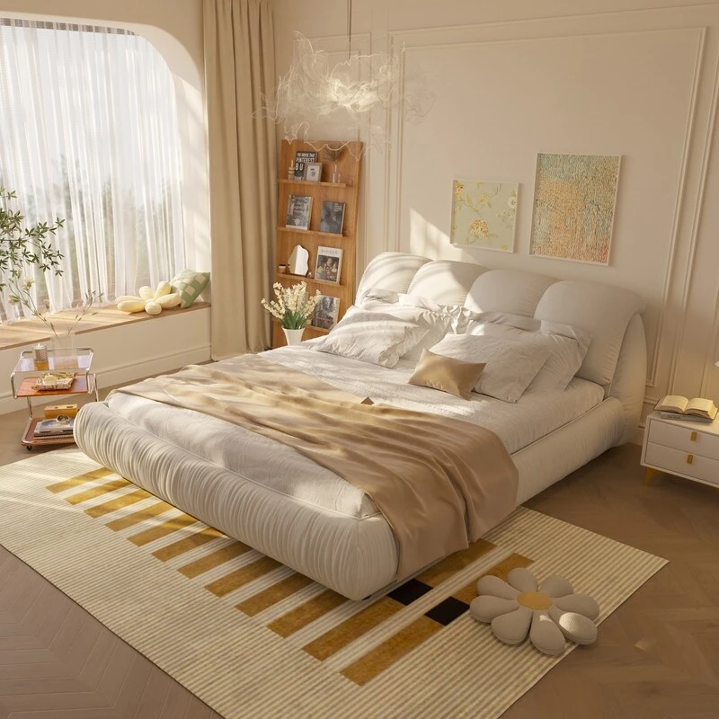 King Size Platform Bed Frame with Upholstered Headboard