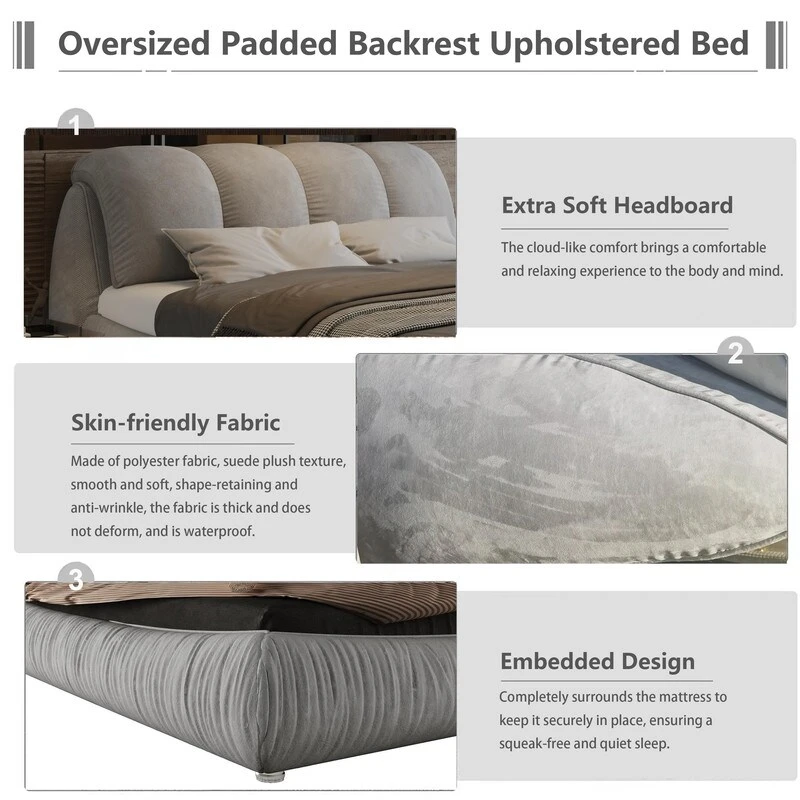 King Size Platform Bed Frame with Upholstered Headboard - photo 4