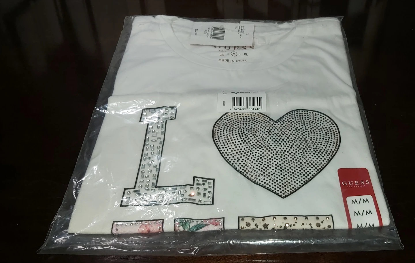 NWT GUESS Women's "LOVE" Rhinestone Graphic T-Shirt – Size M 💎 - photo 2