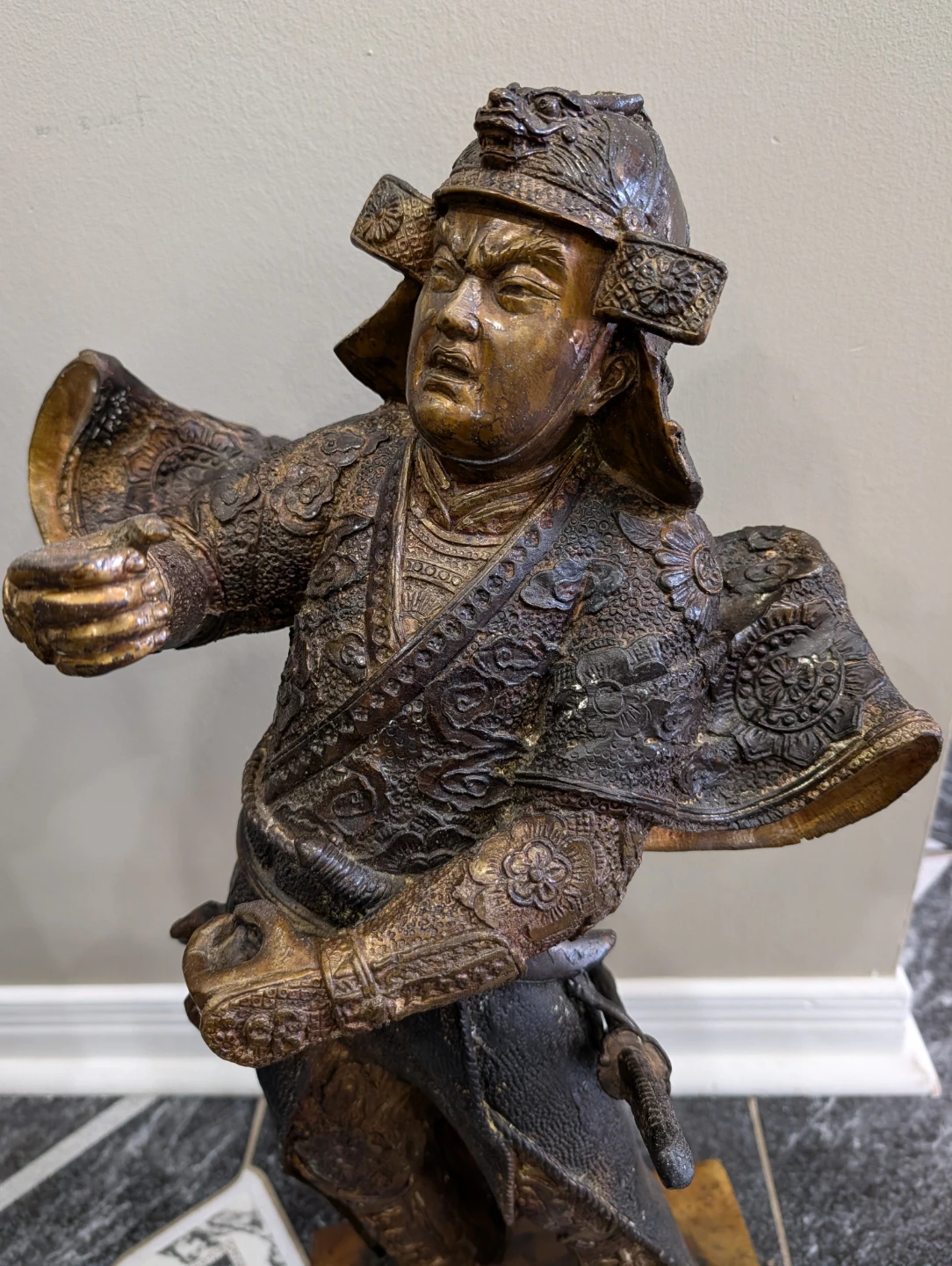 Antique Samurai Candlestick Holder Statue - photo 5
