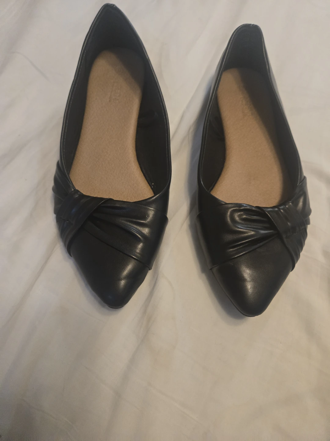 Black Faux Leather Pointed Toe Flats