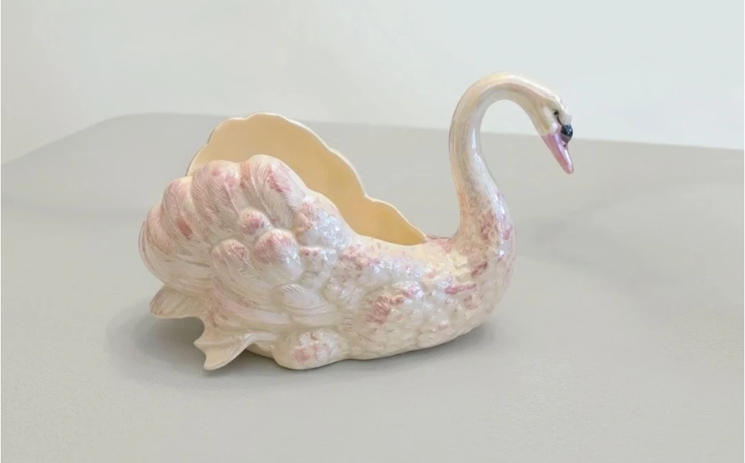 10 inches Ceramic Swan Planter -  Iridescent Porcelain