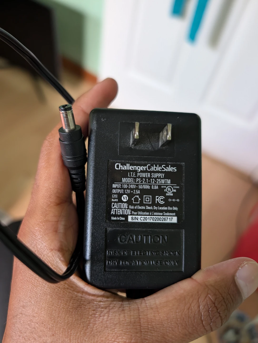 12V 2.5A AC Adapter Power Cable