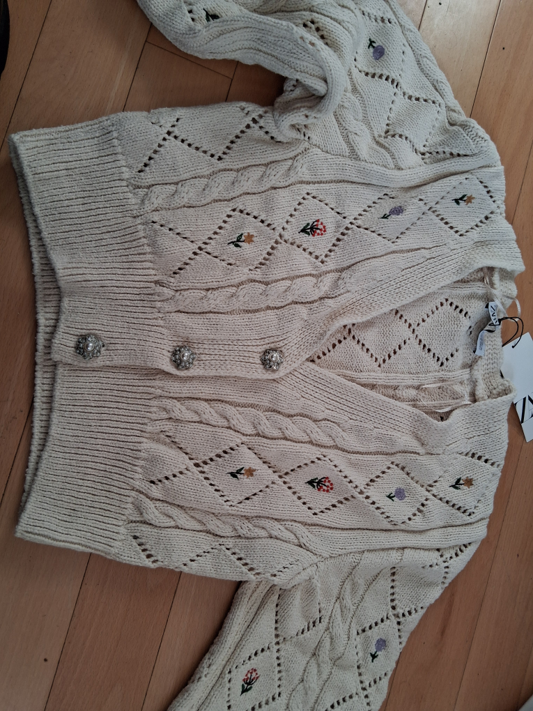 Zara Cream Embroidered Cardigan with tag