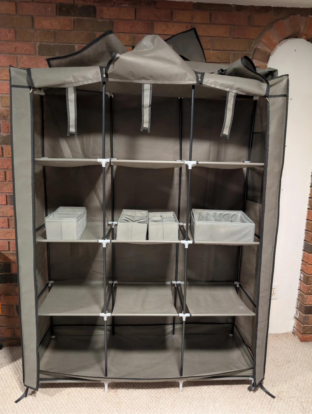 Grey Fabric Storage Wardrobe with Shelves