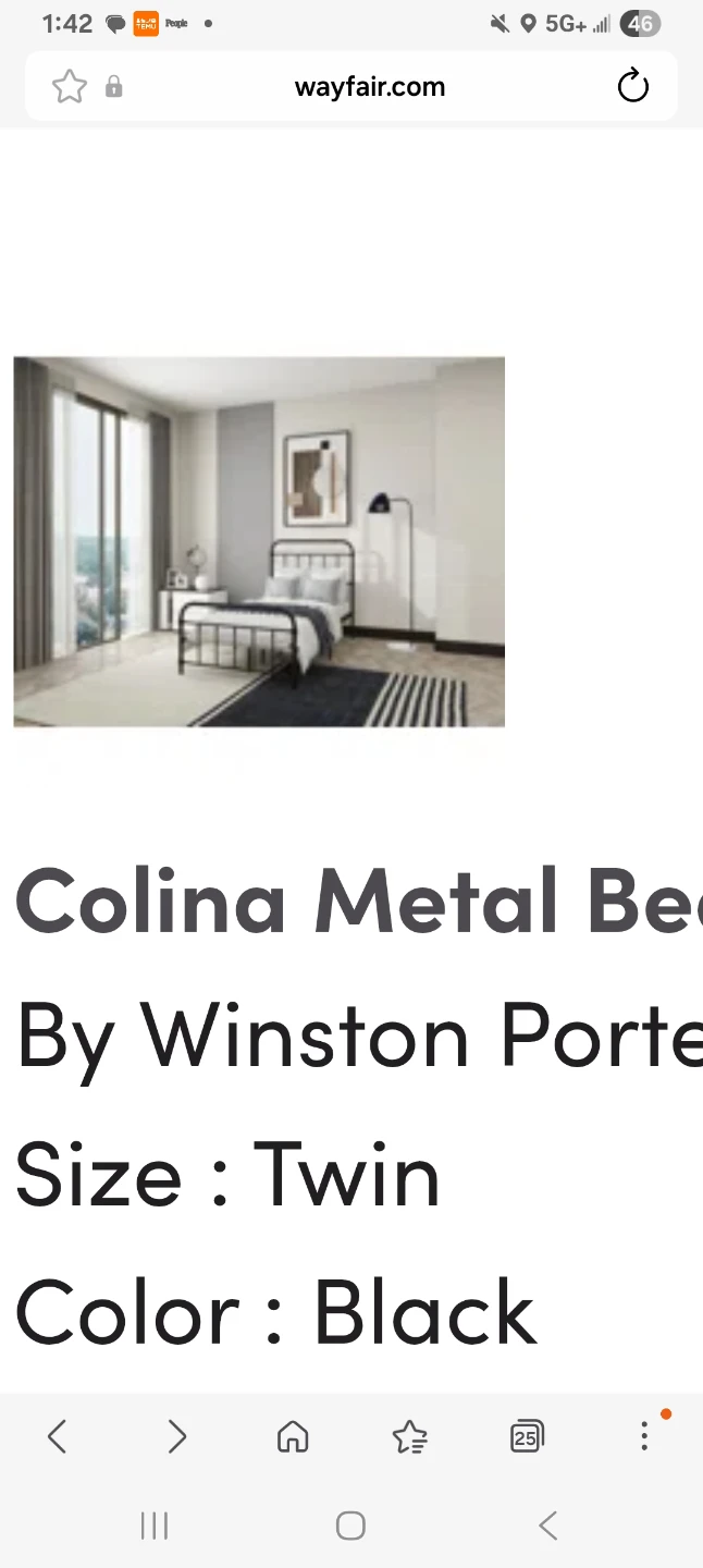 Black metal bed frame - twin
