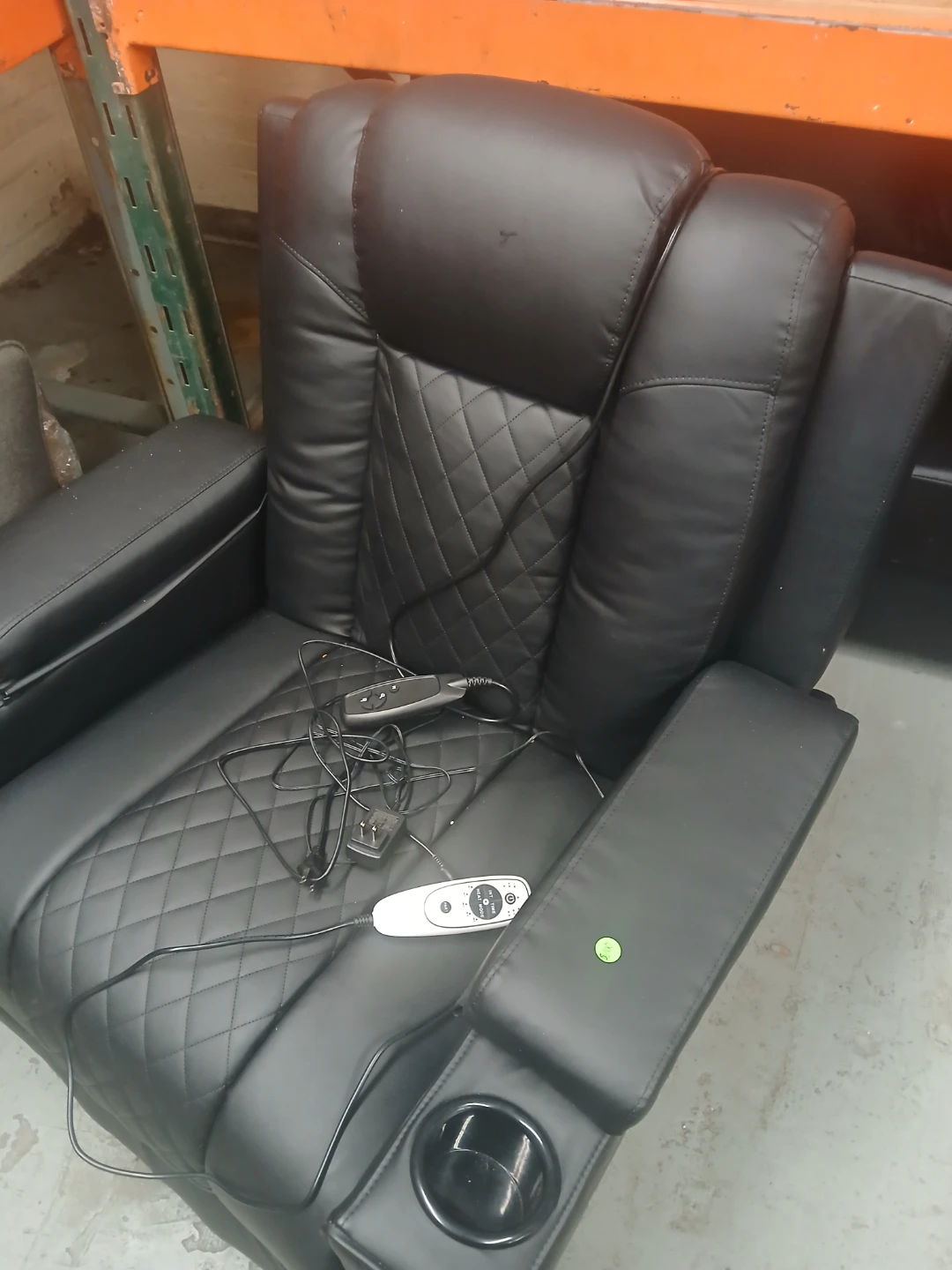 Black Faux Leather Recliner Chair with Cup Holders