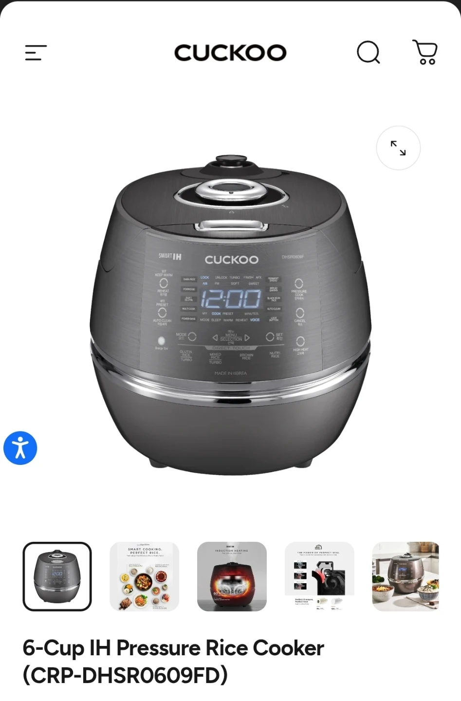 CUCKOO IH Electric Pressure Rice Cooker/Warmer DHSR0609F