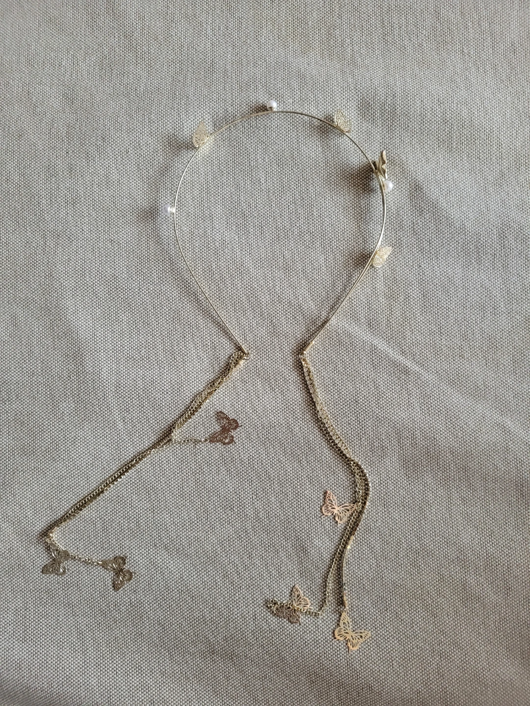 Gold Tone Headband with Butterfly Dangles