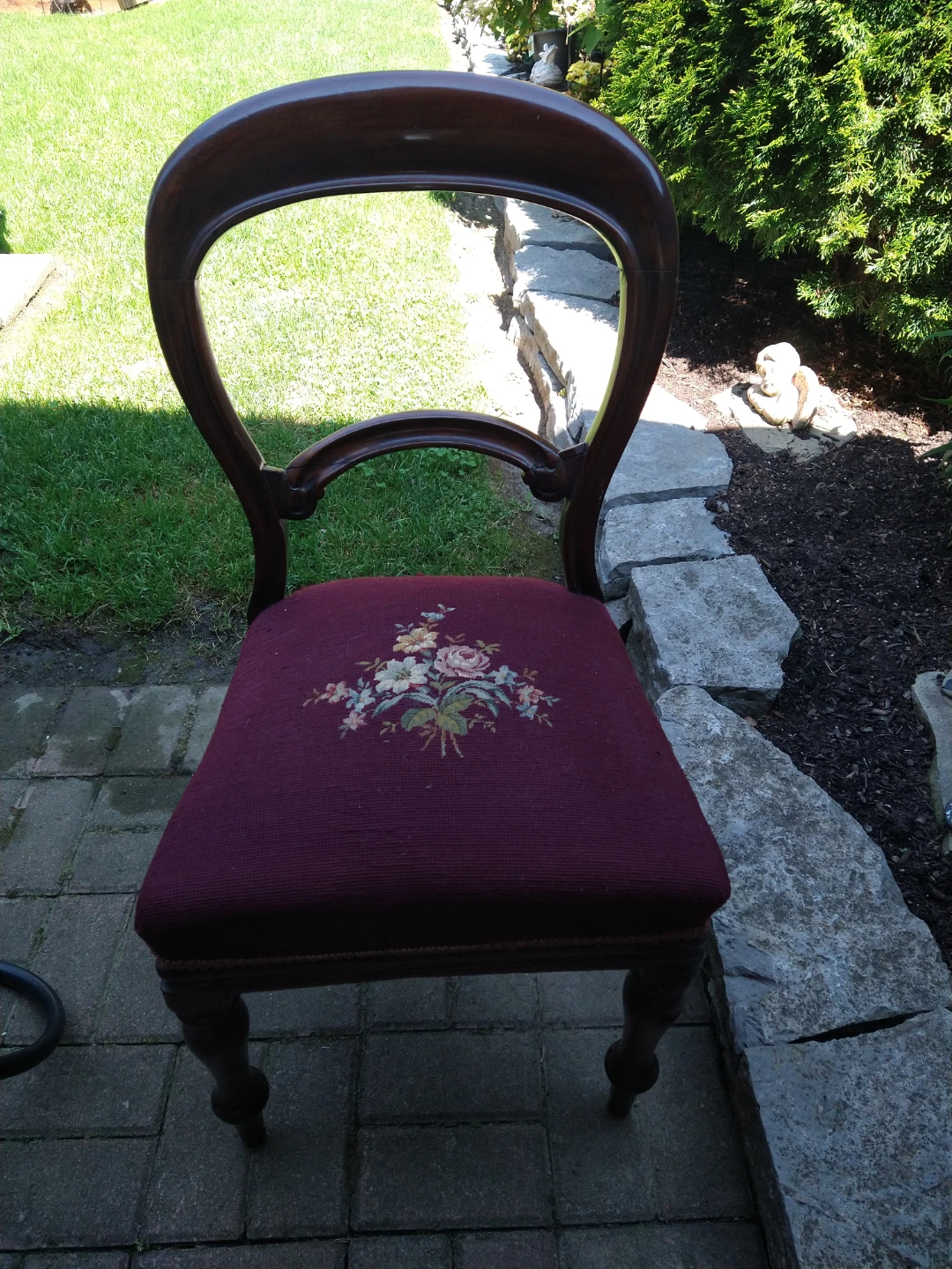 Antique Accent Chair with Needlepoint Seat
