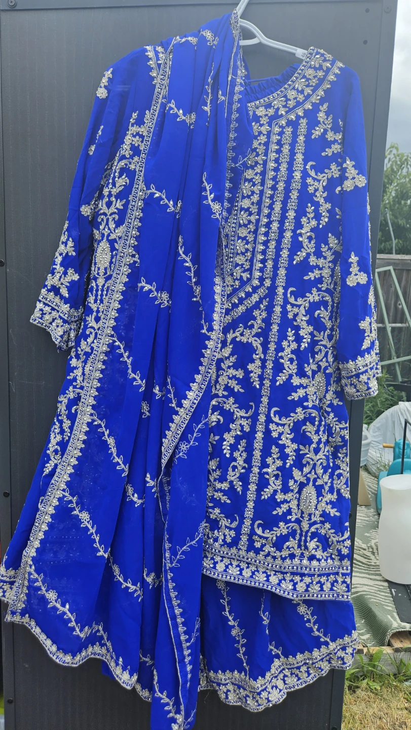 Royal Blue Embroidered Kurti with Salwar and Dupatta