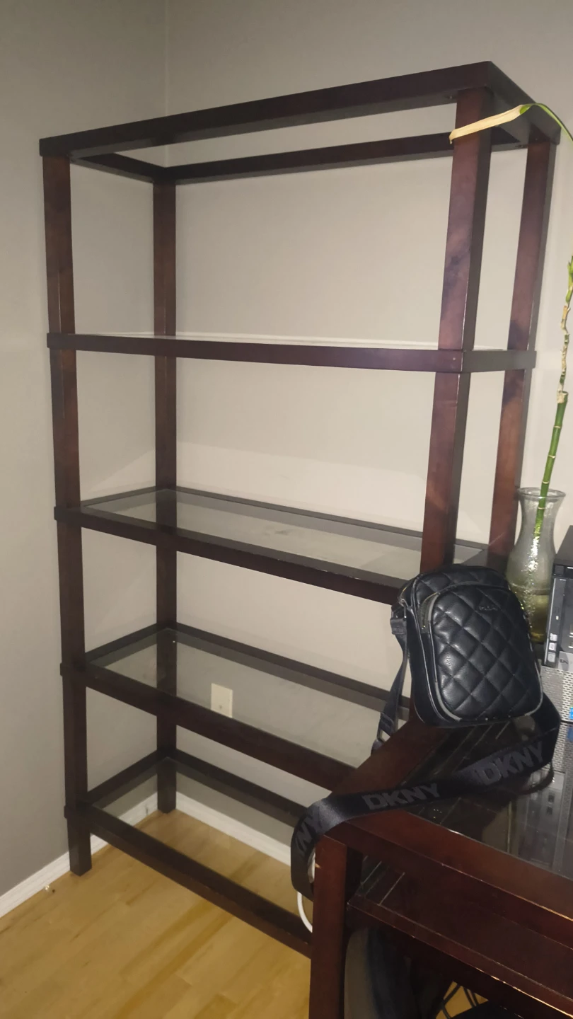 Matching Dark Wood 5-Tier Bookshelves with Glass Shelves