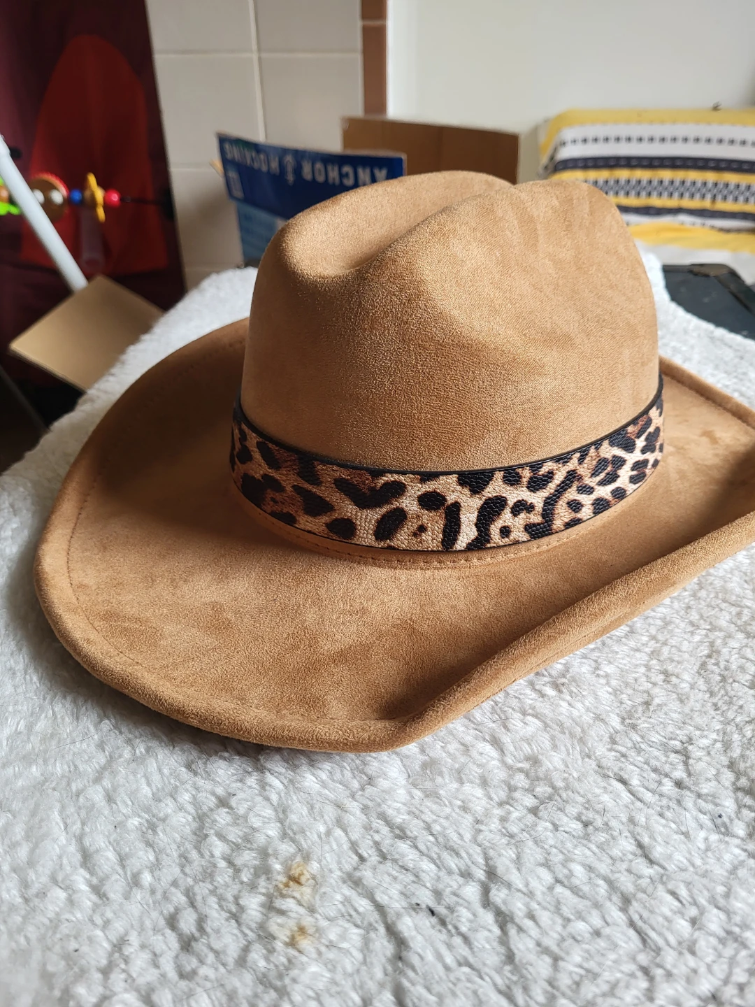 Tan Suede Cowboy Hat with Leopard Print Band - photo 2