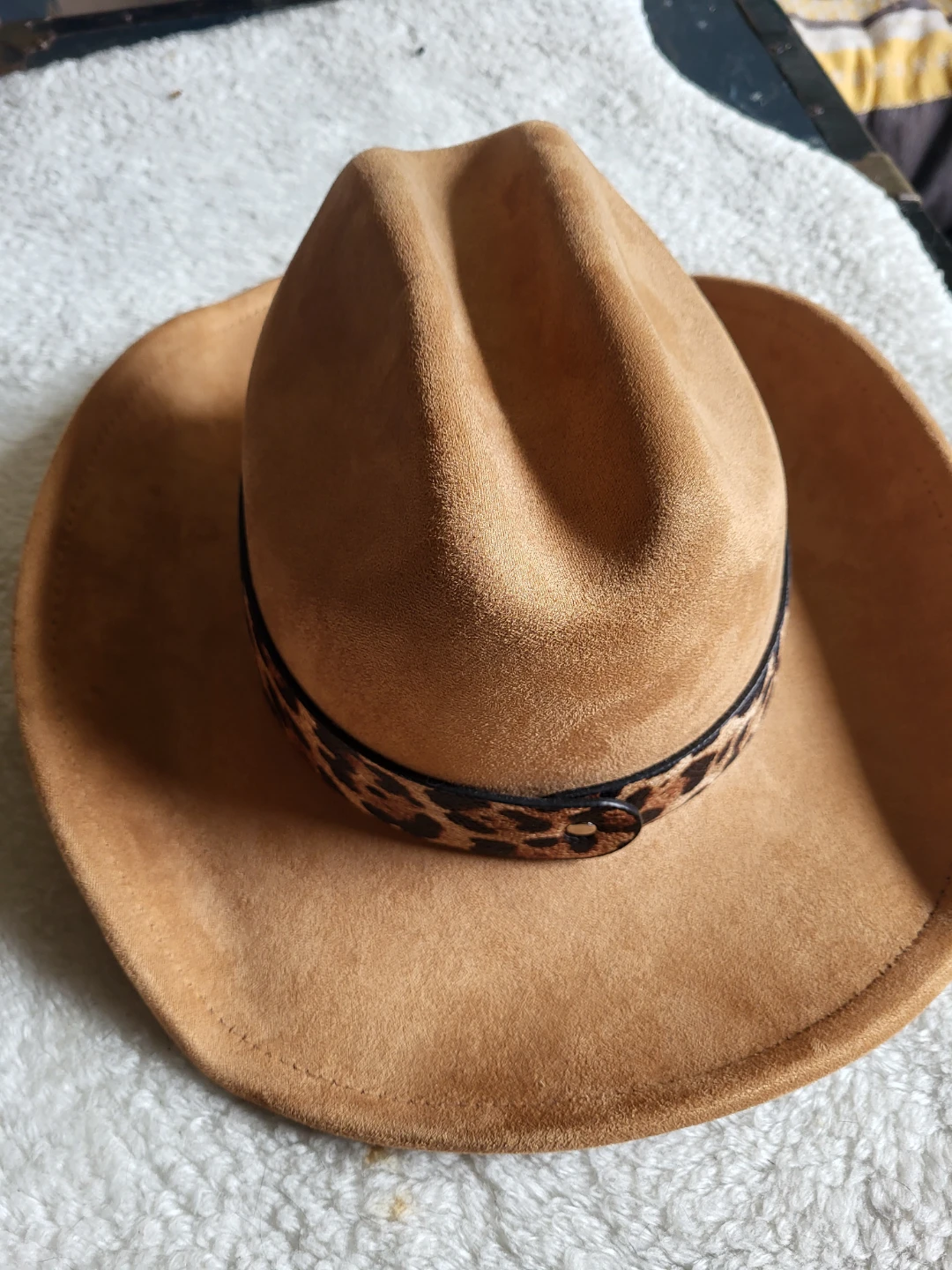 Tan Suede Cowboy Hat with Leopard Print Band - photo 3