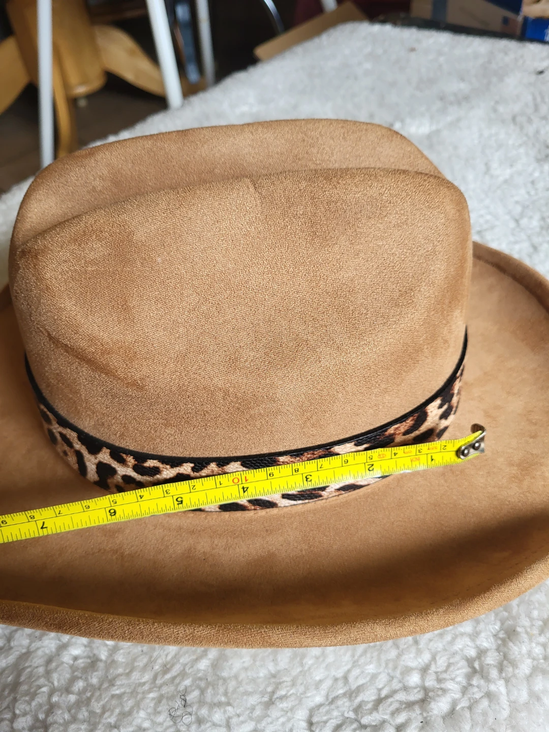 Tan Suede Cowboy Hat with Leopard Print Band - photo 5