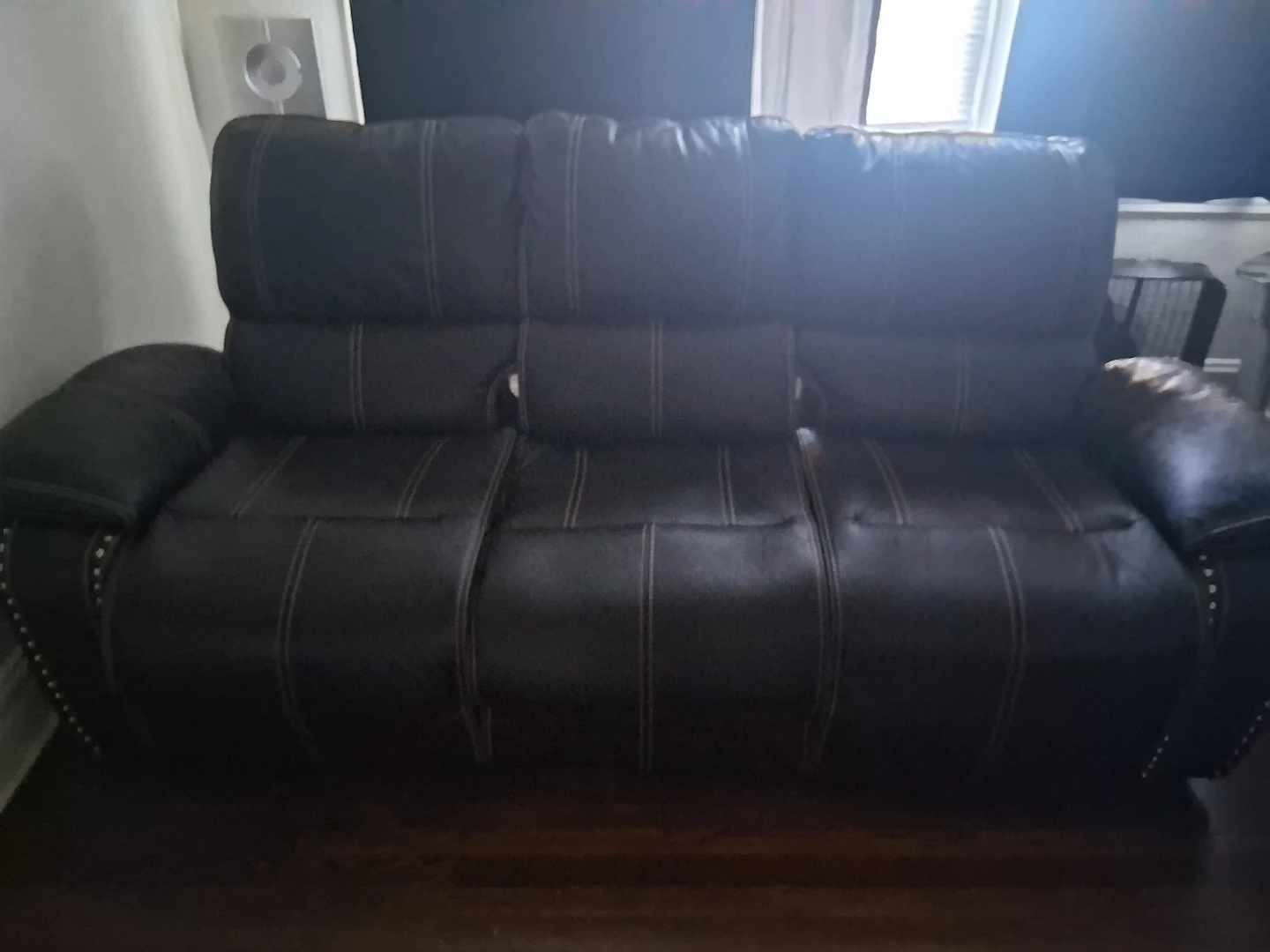 Black Faux Leather Loveseat with Cup Holders - photo 2