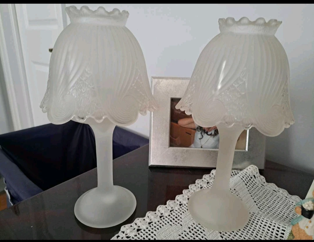Party light-Pair of Frosted Glass Candlestick Holders