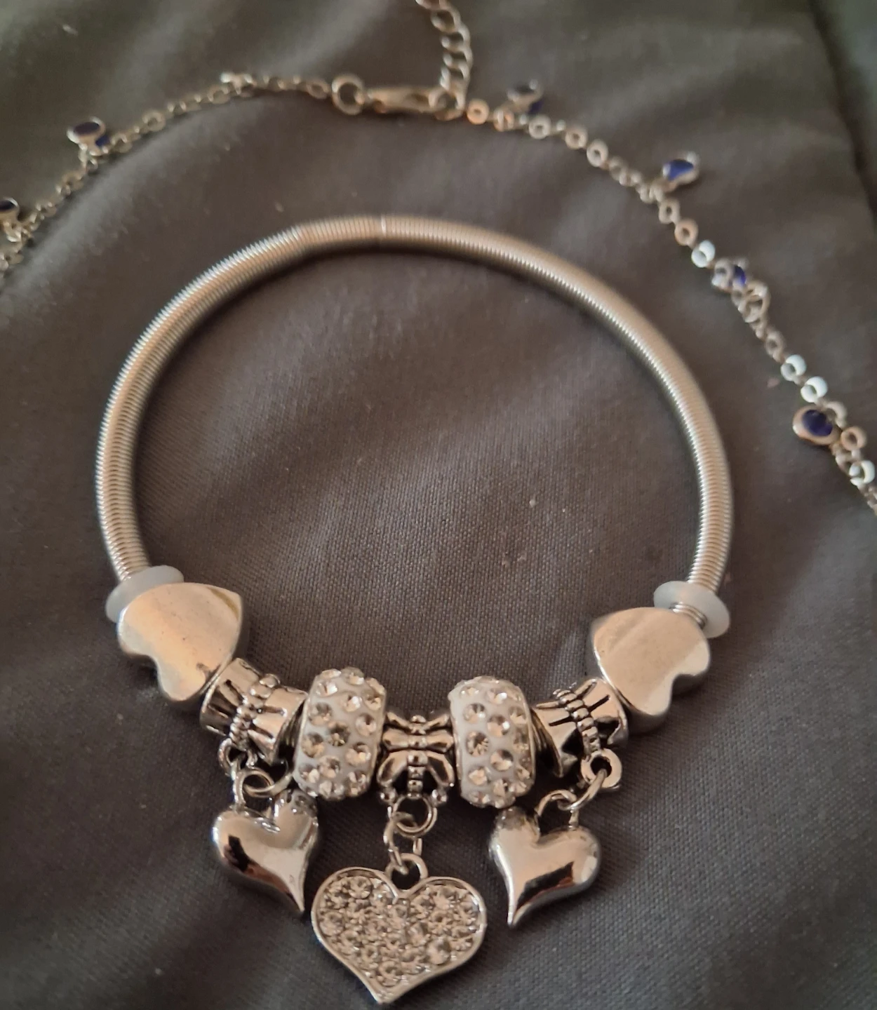 Silver-tone Bracelet and Necklace Set with Blue Gems - photo 2