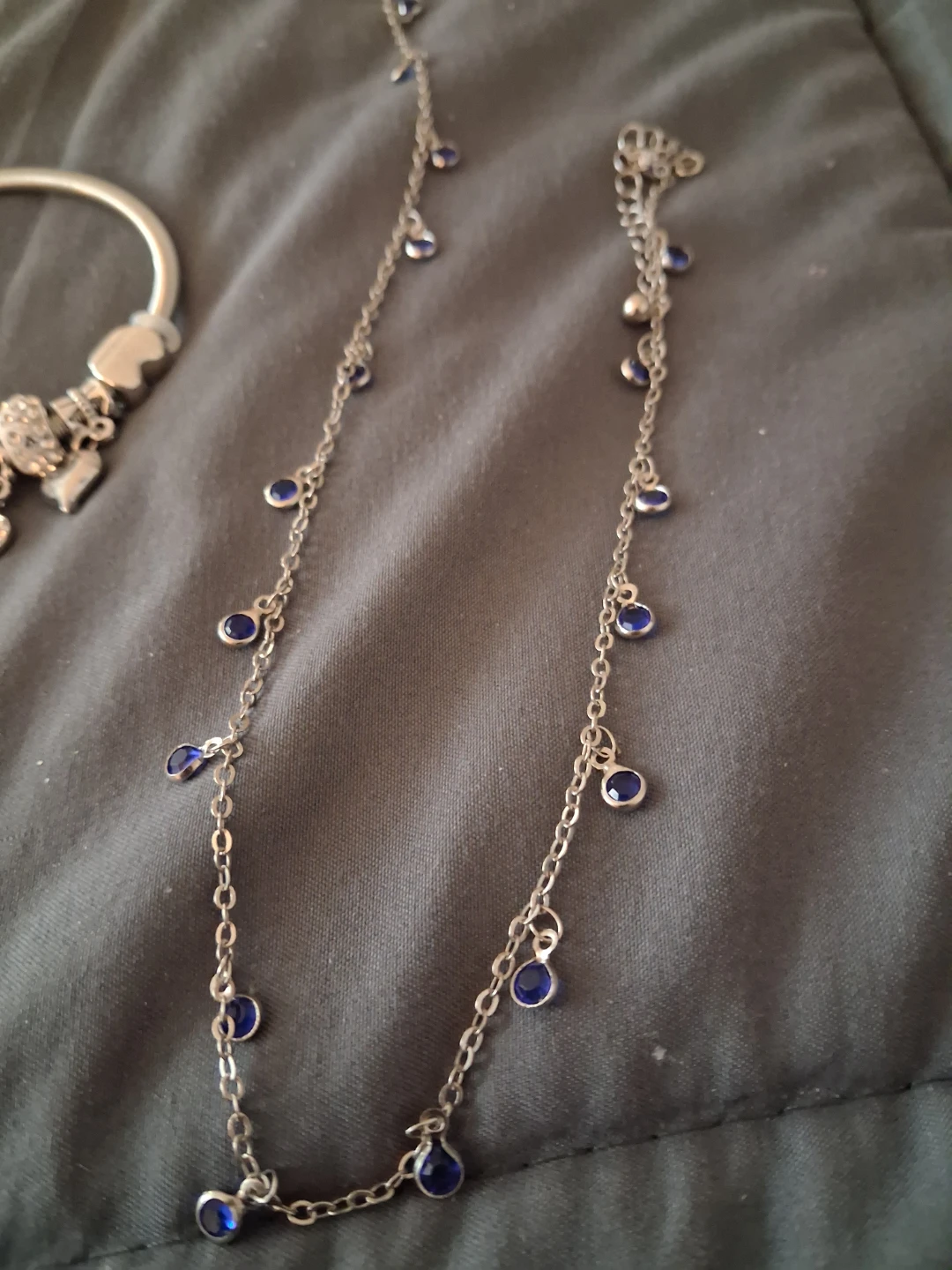 Silver-tone Bracelet and Necklace Set with Blue Gems - photo 4