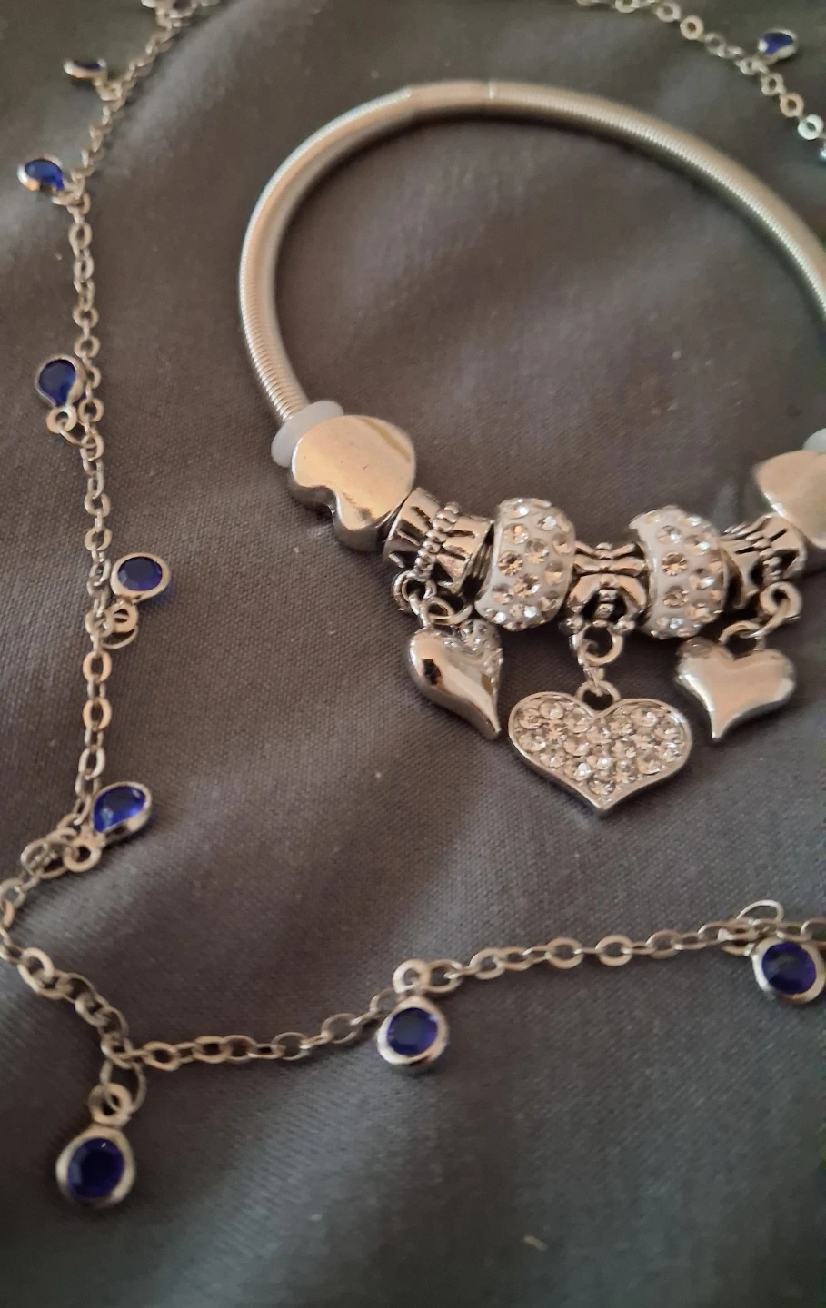 Silver-tone Bracelet and Necklace Set with Blue Gems - photo 5