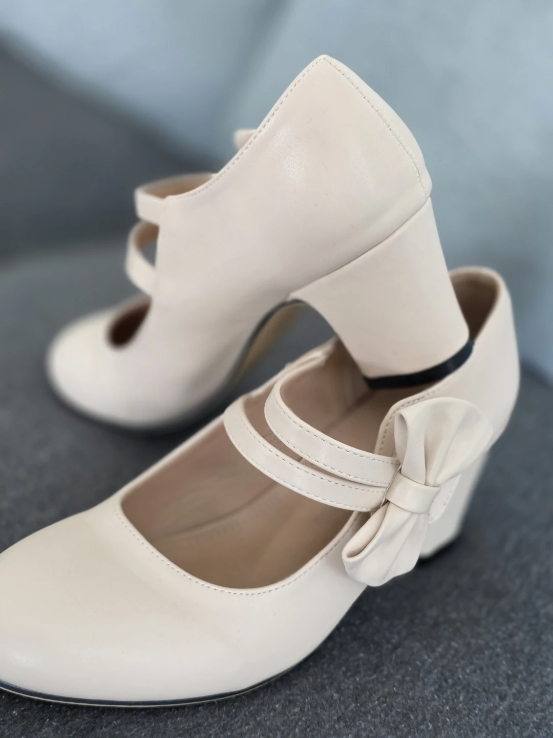 Cream Mary Jane Heels with Bow Detail - Size 38 - photo 2