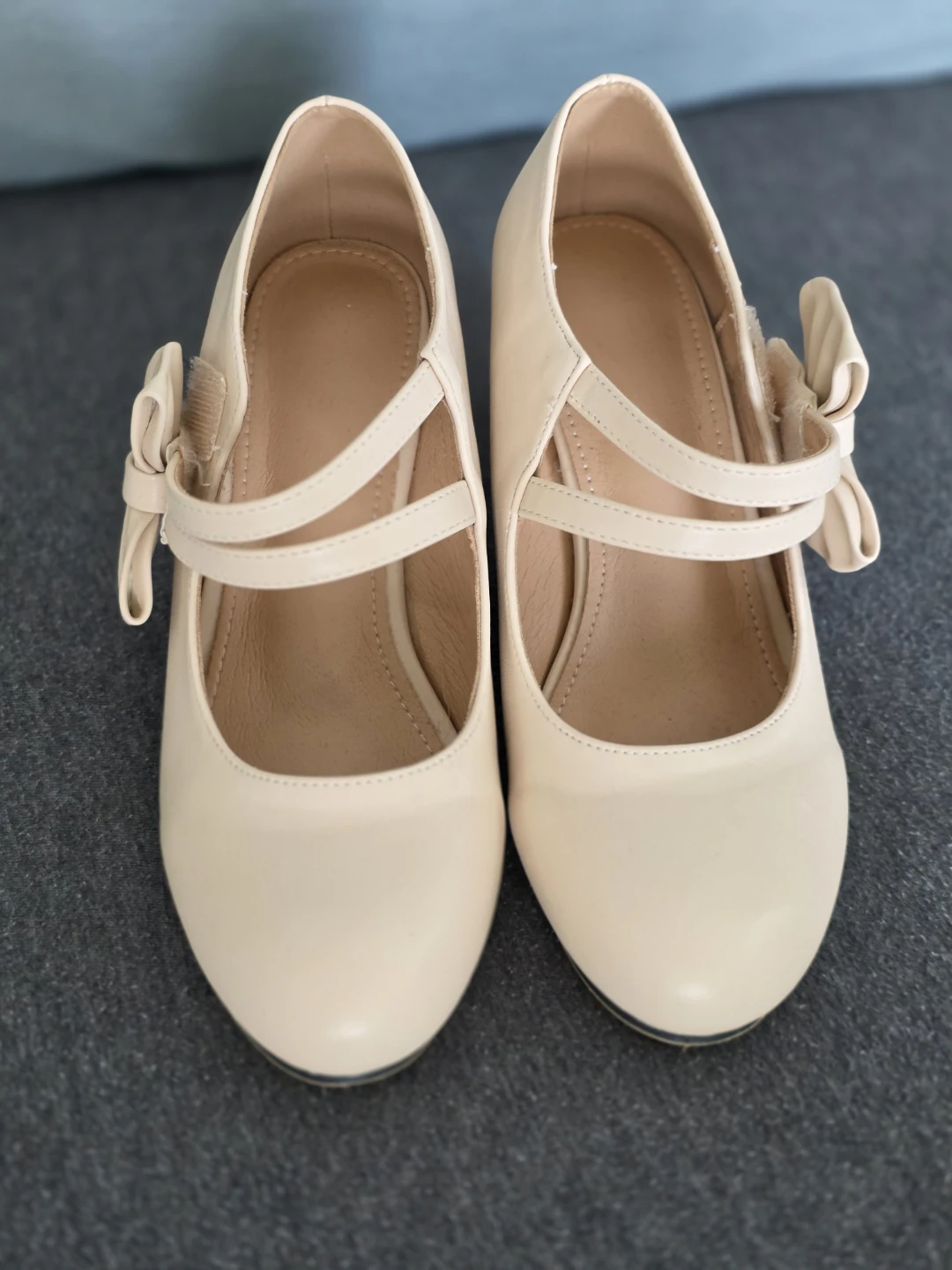 Cream Mary Jane Heels with Bow Detail - Size 38 - photo 3