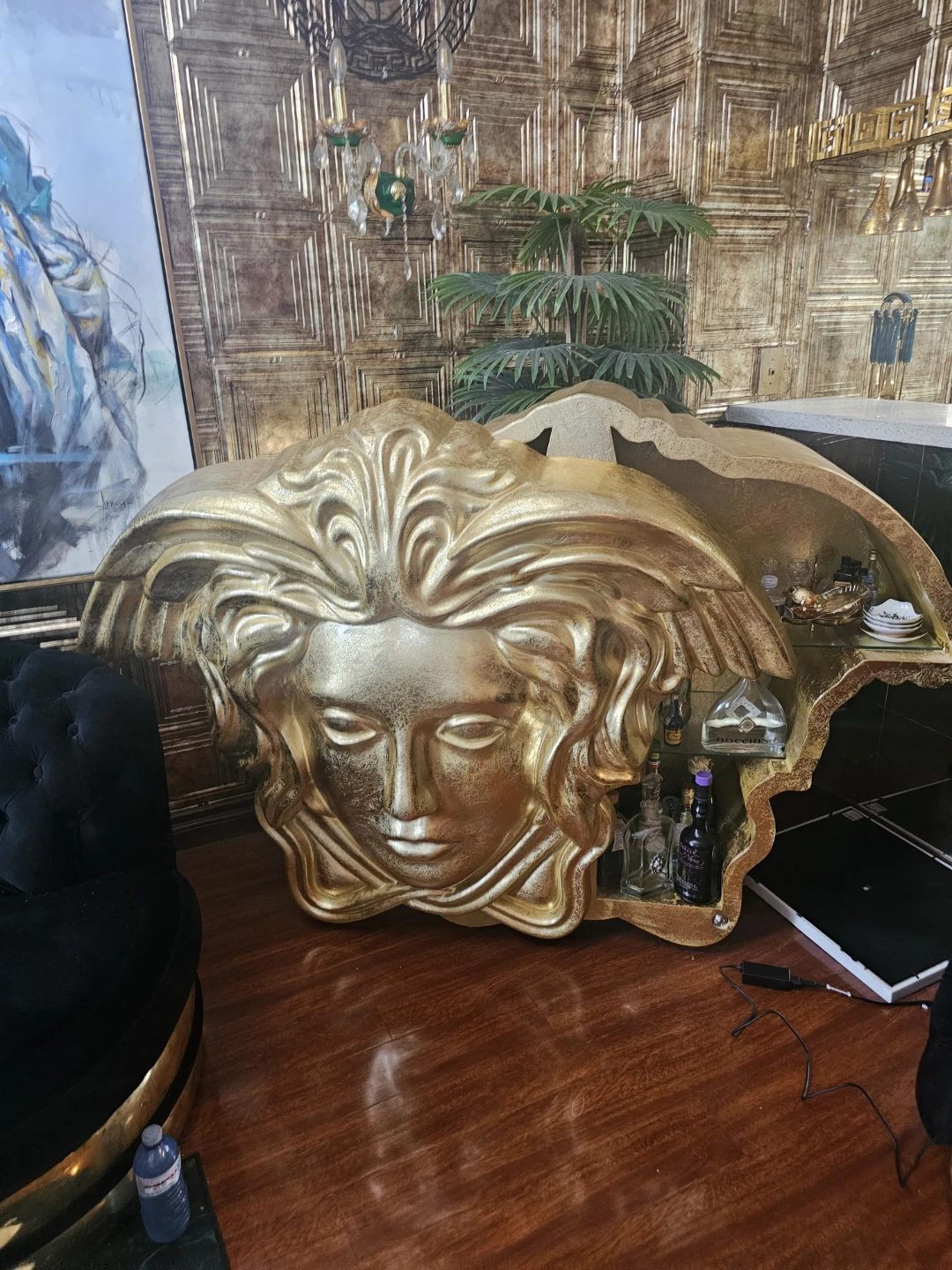 Large Gold Medusa Head bar Cabinet/Display Piece - photo 3