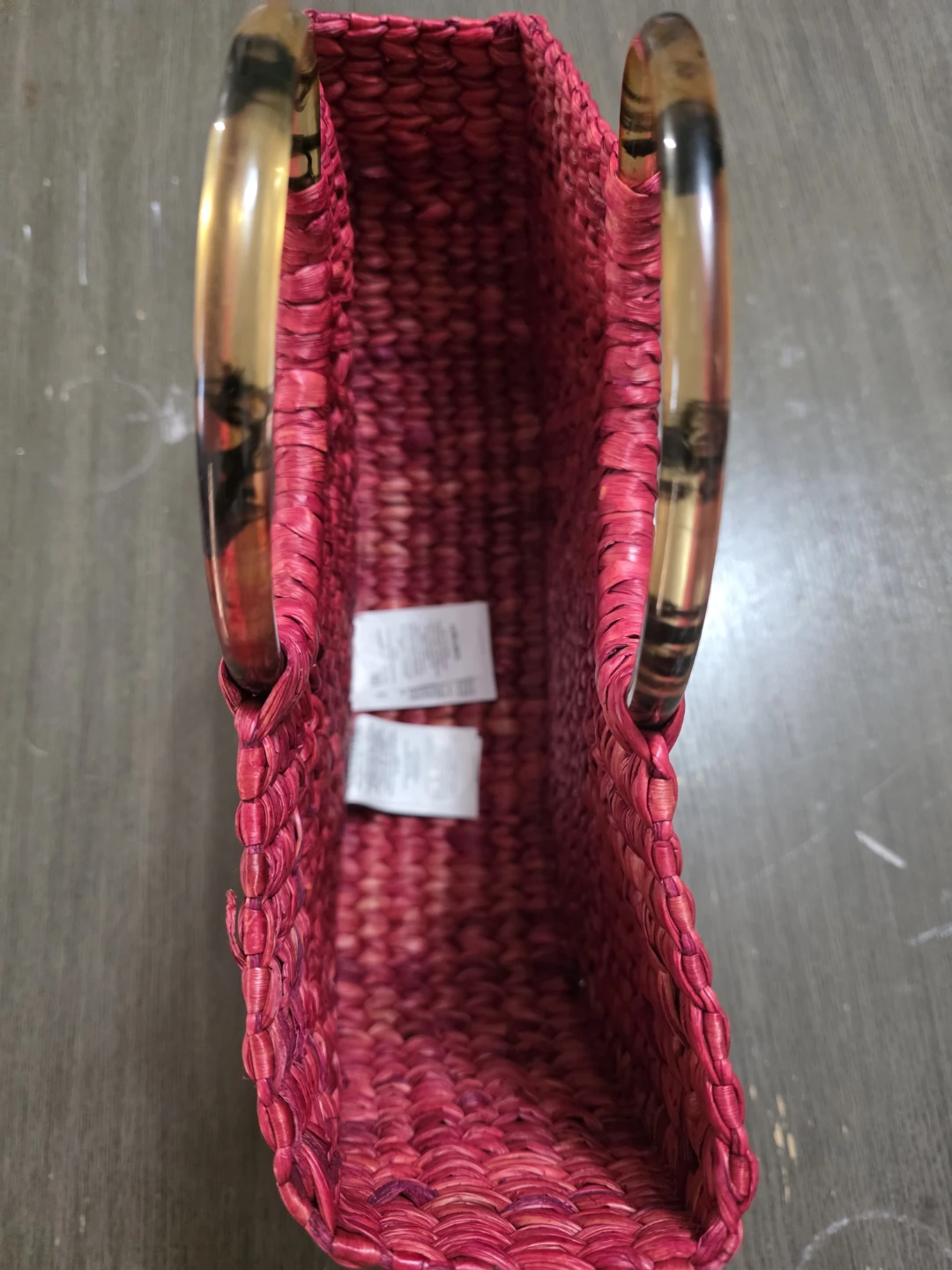 Pink Woven Straw Tote Bag with Tortoiseshell Handles - photo 3