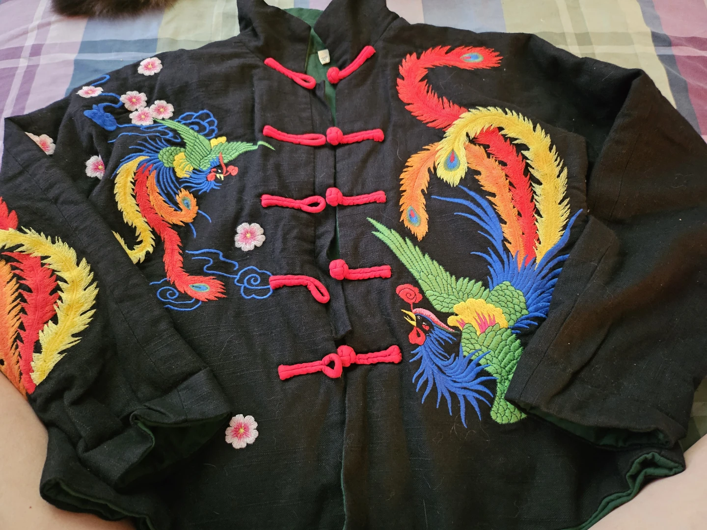 Embroidered Black Jacket with Phoenix Design