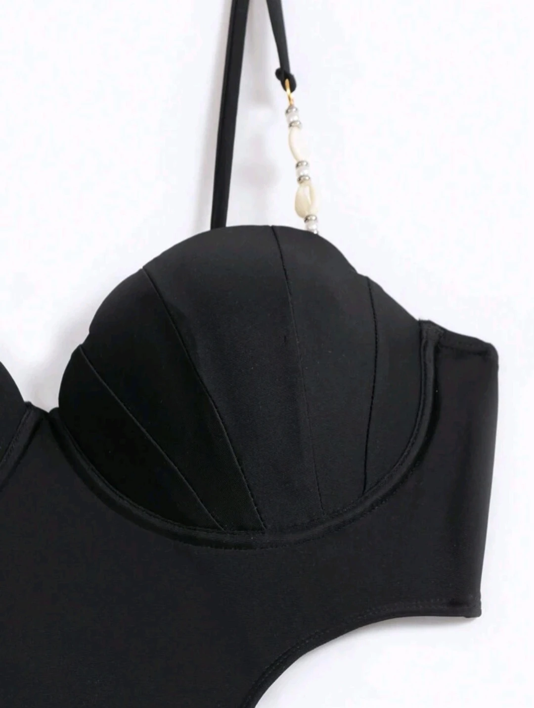 Black Cutout One-Piece Swimsuit with Shell Beading - photo 2