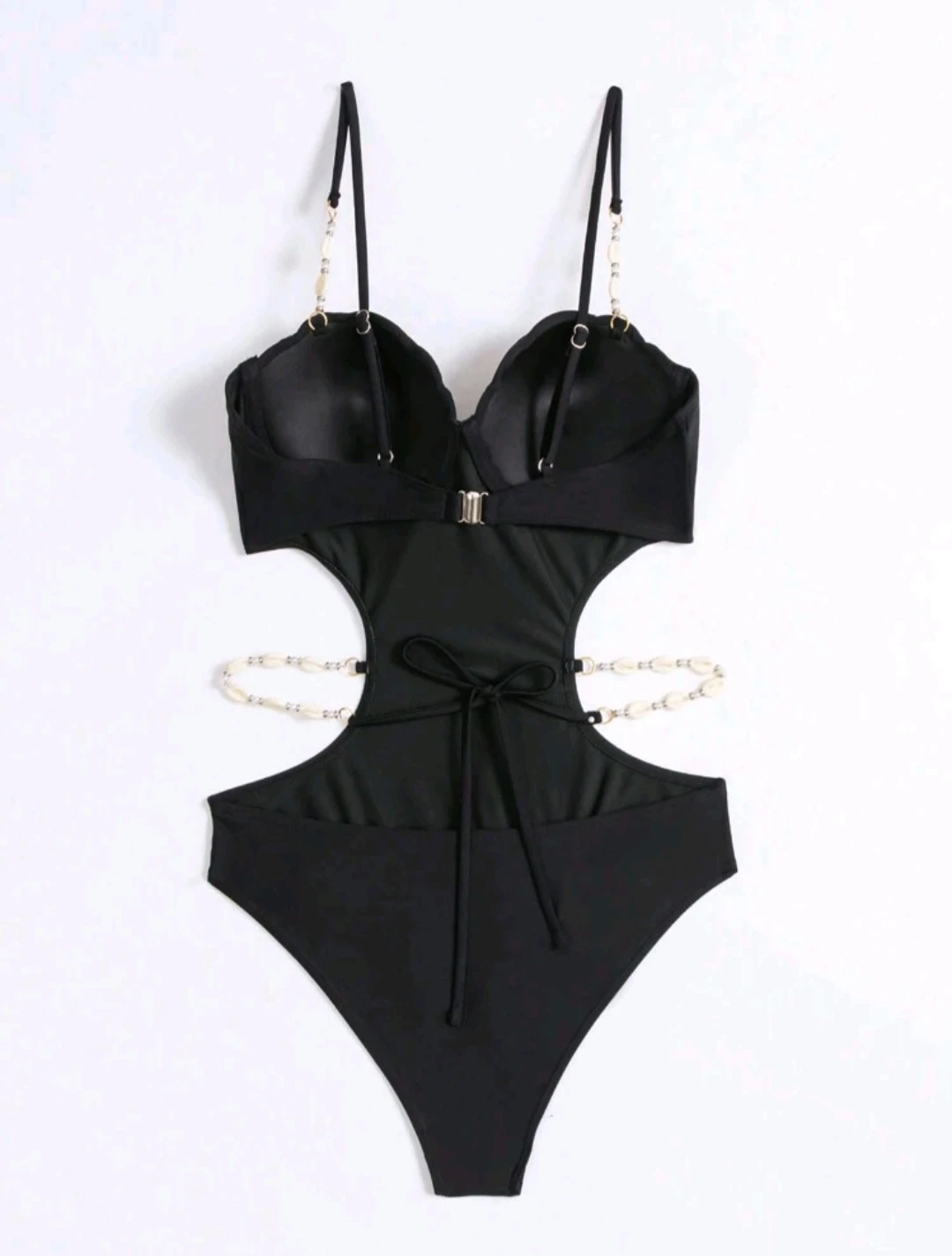 Black Cutout One-Piece Swimsuit with Shell Beading - photo 3