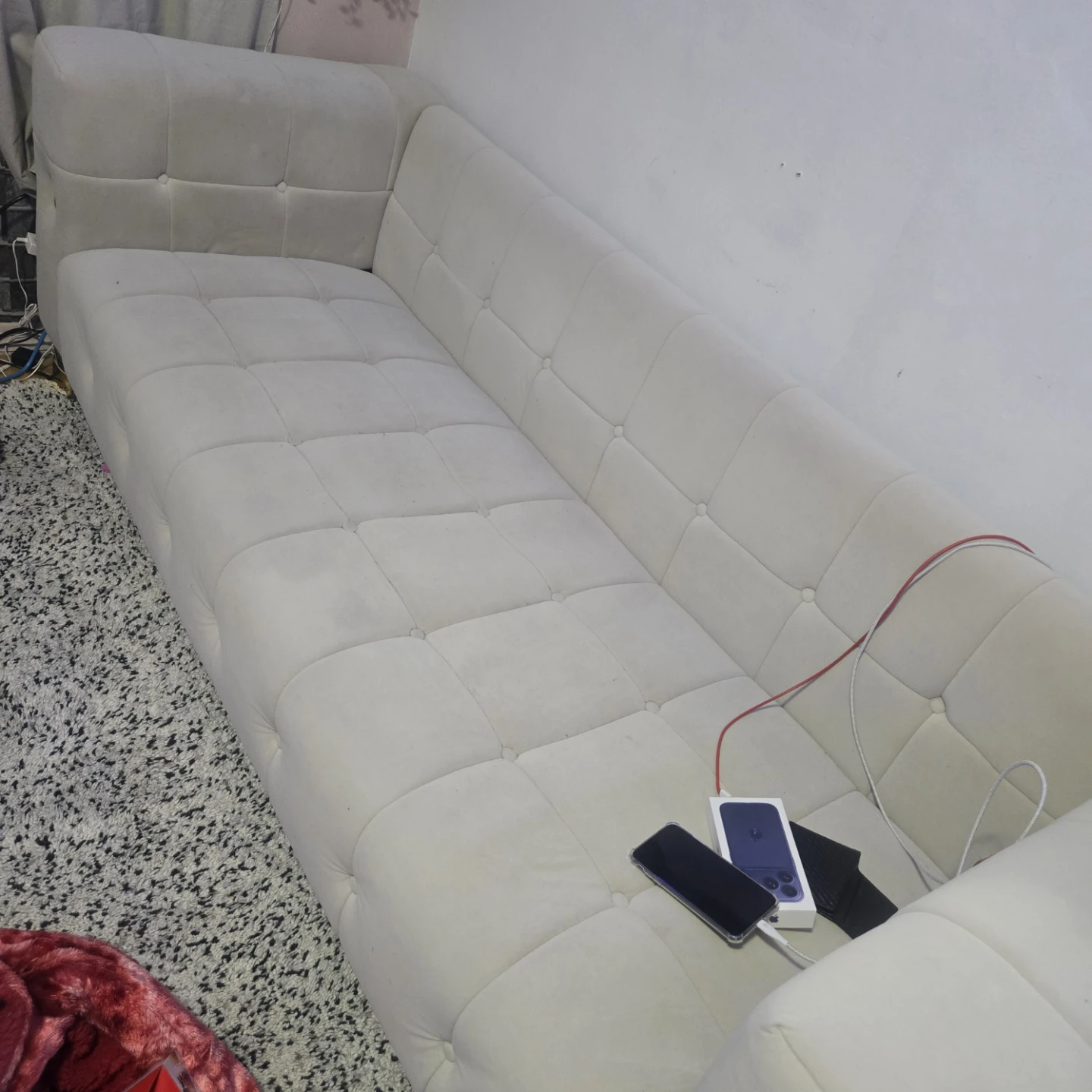 Velvet couch with brass legs .like new