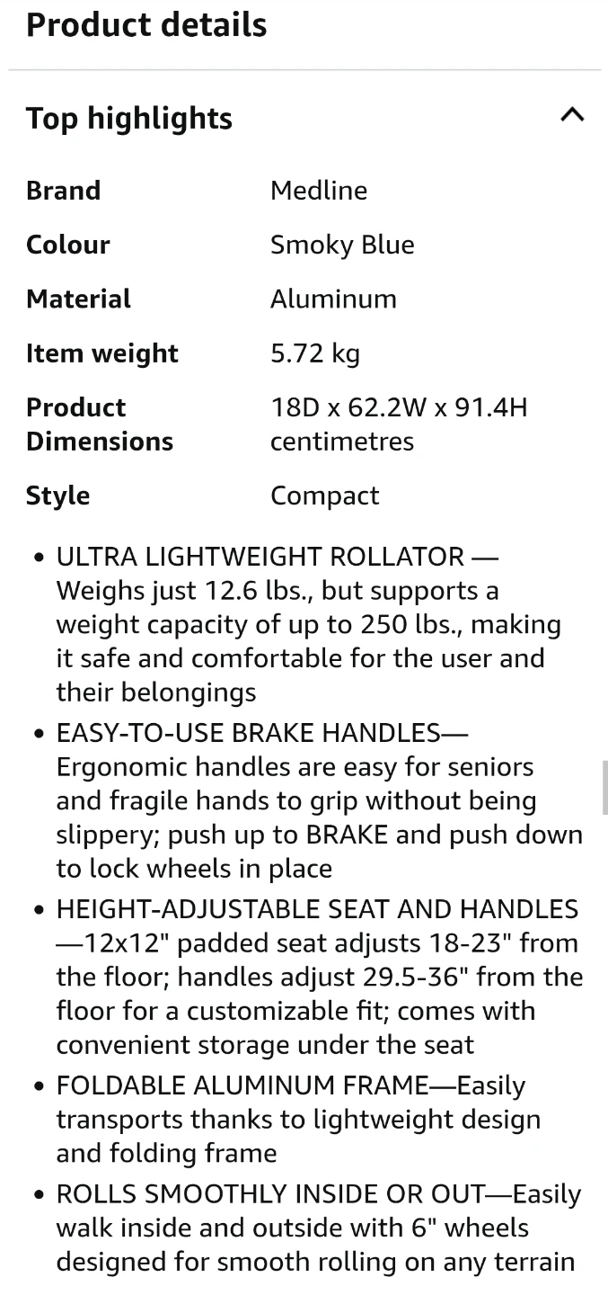Medline Superlight Rollator Walker with Seat - photo 3