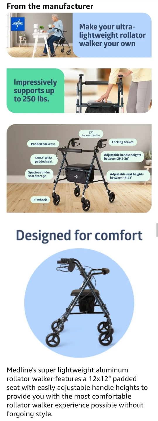 Medline Superlight Rollator Walker with Seat - photo 4