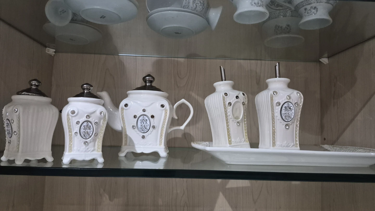 White Decorative Teapot and Storage Jars Set