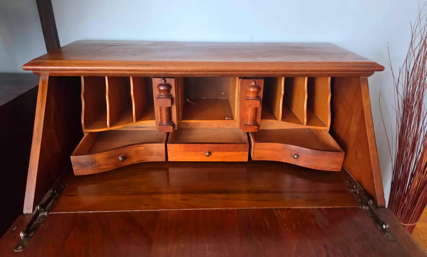 Antique Drop Down Solid Walnut Secretary Desk With 2 Drawers - photo 5