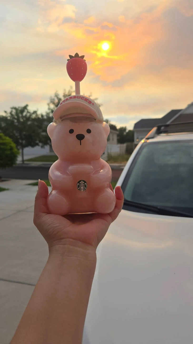 Starbucks Pink Bear Tumbler with Strawberry Straw